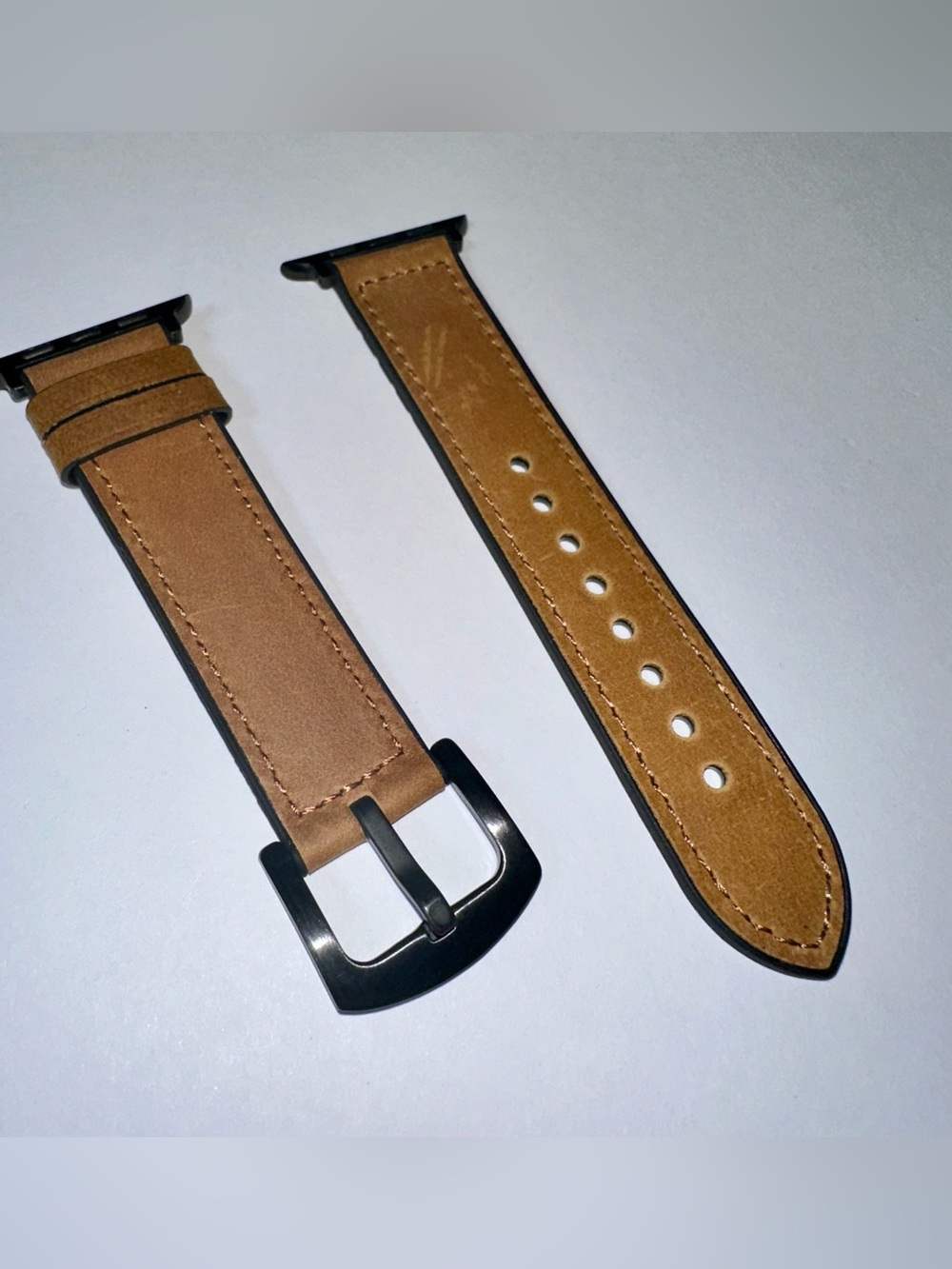 Apple Tan Leather Watch Band with Black Buckle 49mm